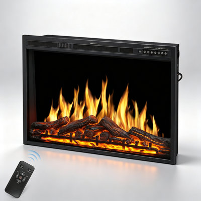 Foyer électrique encastré de 94 cm (37 po), chauffage à bûches à flamme réaliste, flamme de 4 couleurs, 5 niveaux de luminosité, minuterie de 8 h, 750/1500 W, écran tactile et télécommande pour la décoration intérieure.