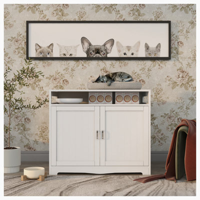 Litter Box Enclosure, Cat Litter Box Furniture with Hidden Plug, 2 Doors,Indoor Cat Washroom Storage Bench Side Table Cat House