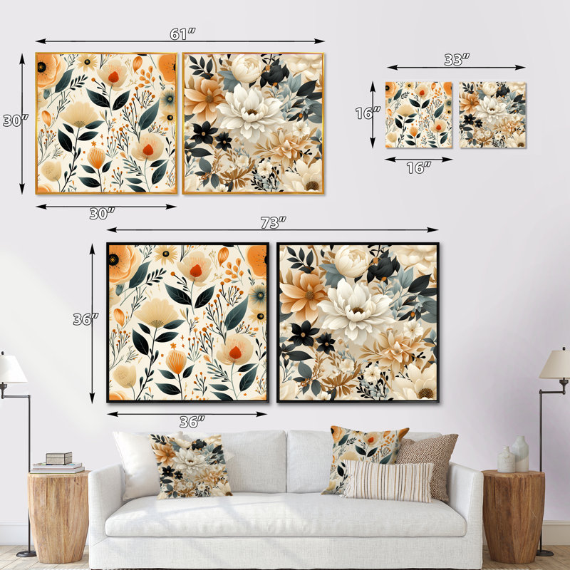 Maelle - Ensemble de 2 collages floraux carrés, H 16 po x l 33 po, Toile tendue