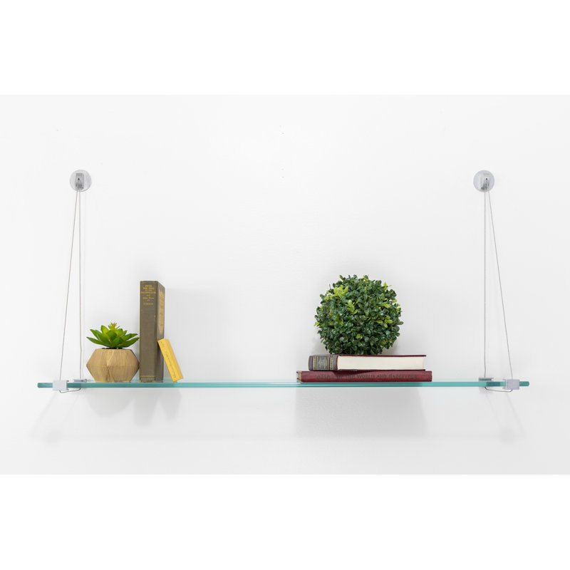 Tablette murale en verre trempé Earlham, H 18 po x l 36 po x P 6,5 po, Chrome