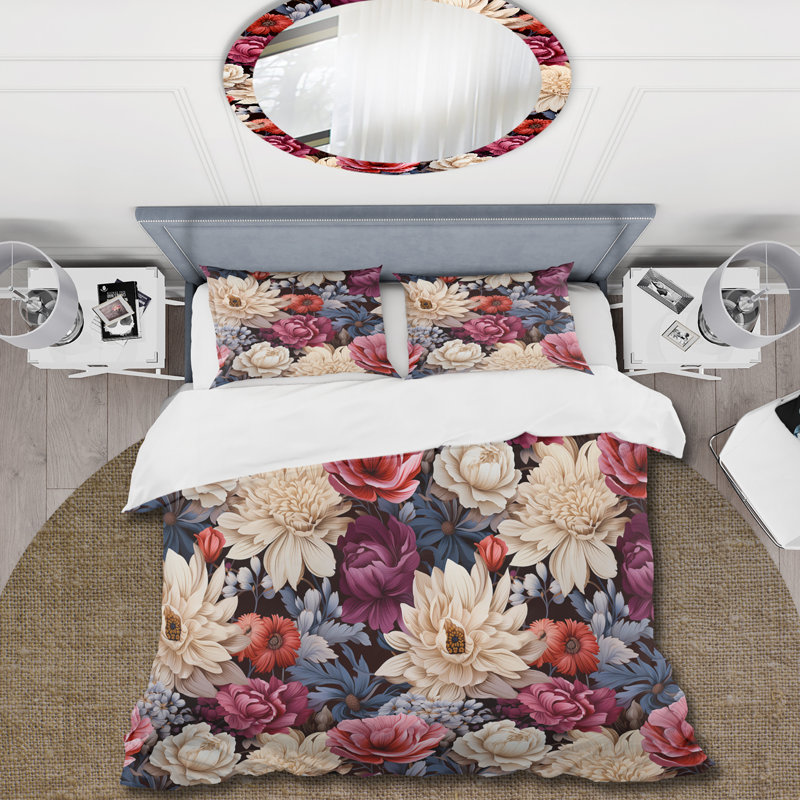 Literie Renaissance IV pivoines rouges, Housse de couette pour très grand lit et 2 très
