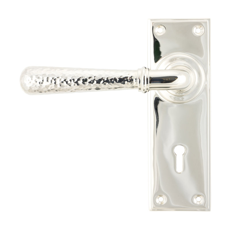 Hammered Newbury Lock Door Handle, Polished Nickel