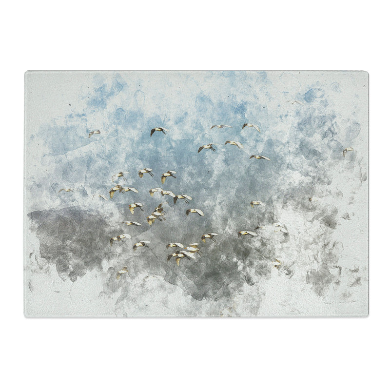 Tempered Glass a Flock of Egrets Watercolour Chopping Board, 28.5 cm x 39 cm