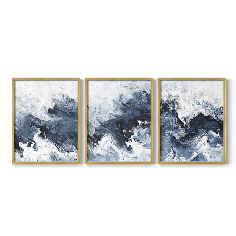 Mer et rivage, série XXV III, ensemble de 3 estampes numériques, prêt à accrocher, Doré, H 14 po x l 33 po