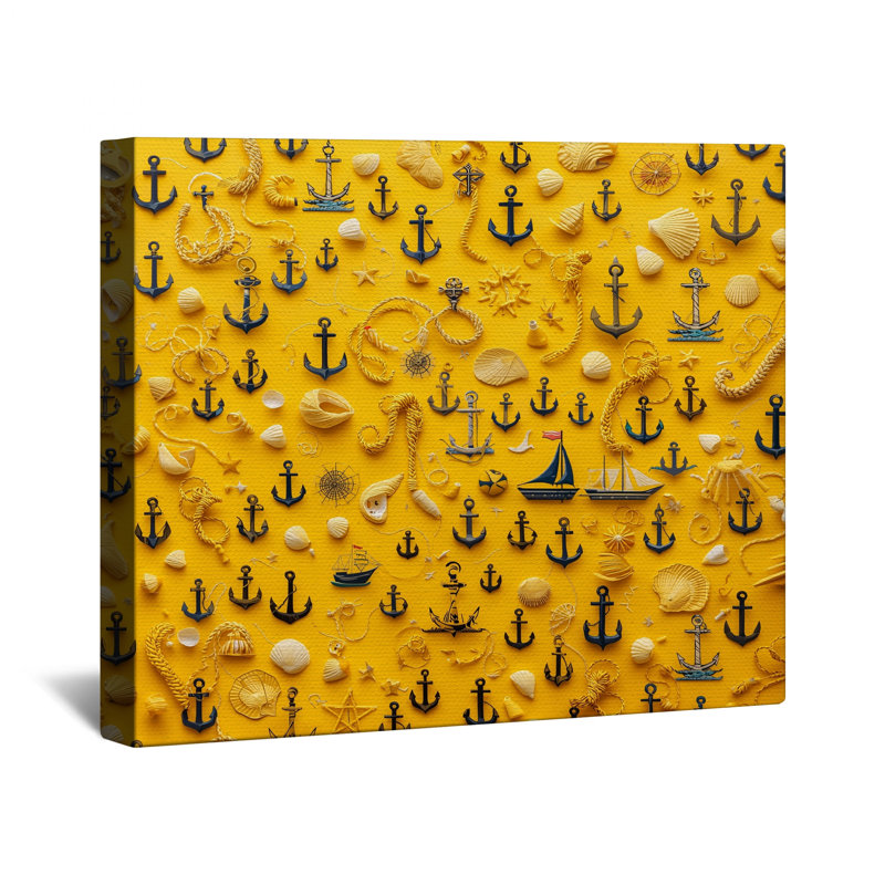 «Nautical Anchors Ropes Seashells», toile tendue dans de nombreuses tailles, 12 x 12 pouces