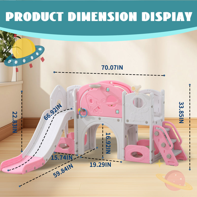 12 in 1 Toddler Slide , Astronaut Themed  for Baby Slide Toddlers Aged 1-3, with Astronaut,Telescope, Basketball Hoop and Ring Toss, Toddler Playset