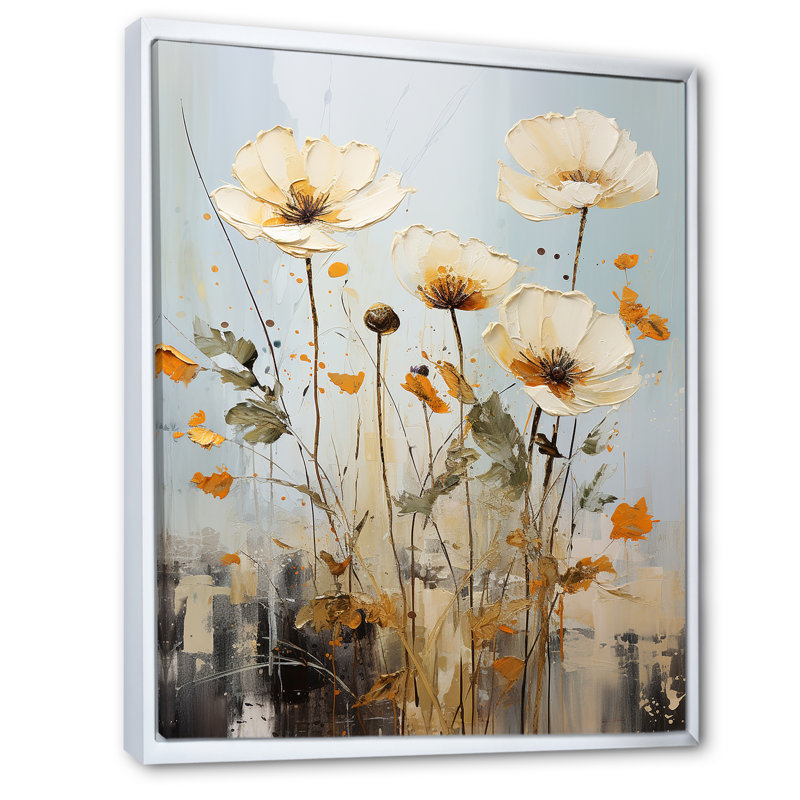 Minimalisme beige, fleurs sauvages et prairies, Cadre flottant blanc, H 32 po x l 16 po