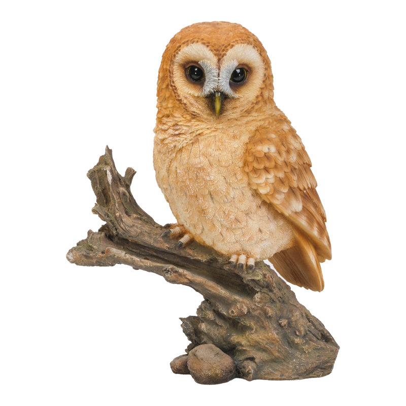 Beige and Brown Polyresin Owl on Stump Statue