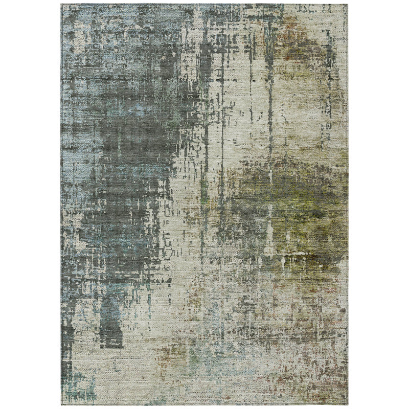 Tapis extérieur lavable abstrait beige et brun 10 pi x 14 pi sauge