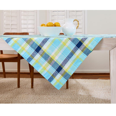 Summer Madras Plaid 100% Pure Linen Tablecloth
