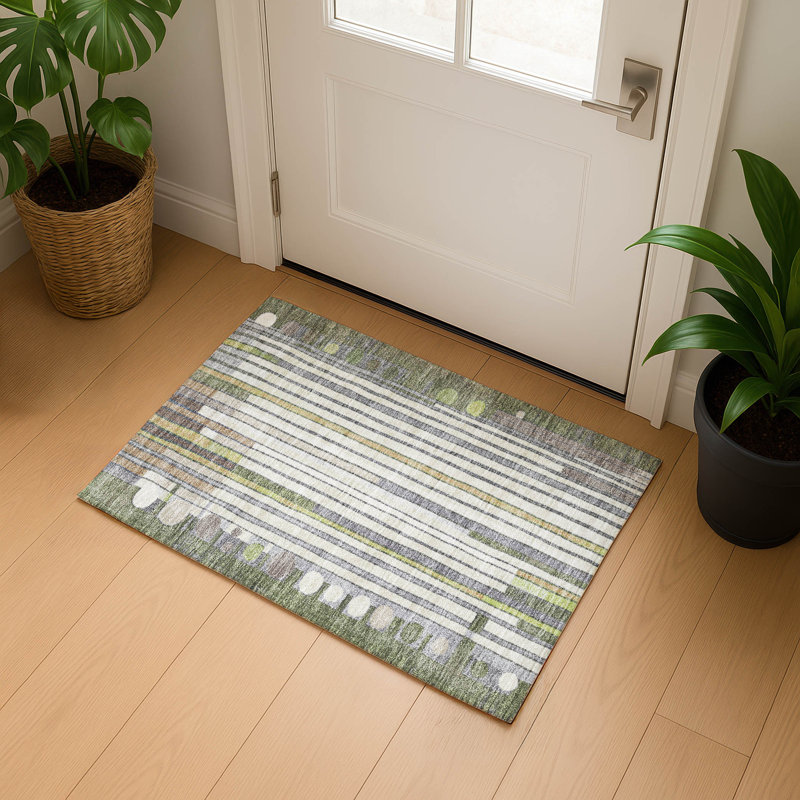 Premium Machine Washable Mayfield AMF2189 geometric Rug, 1'8" x 2'6", Olive