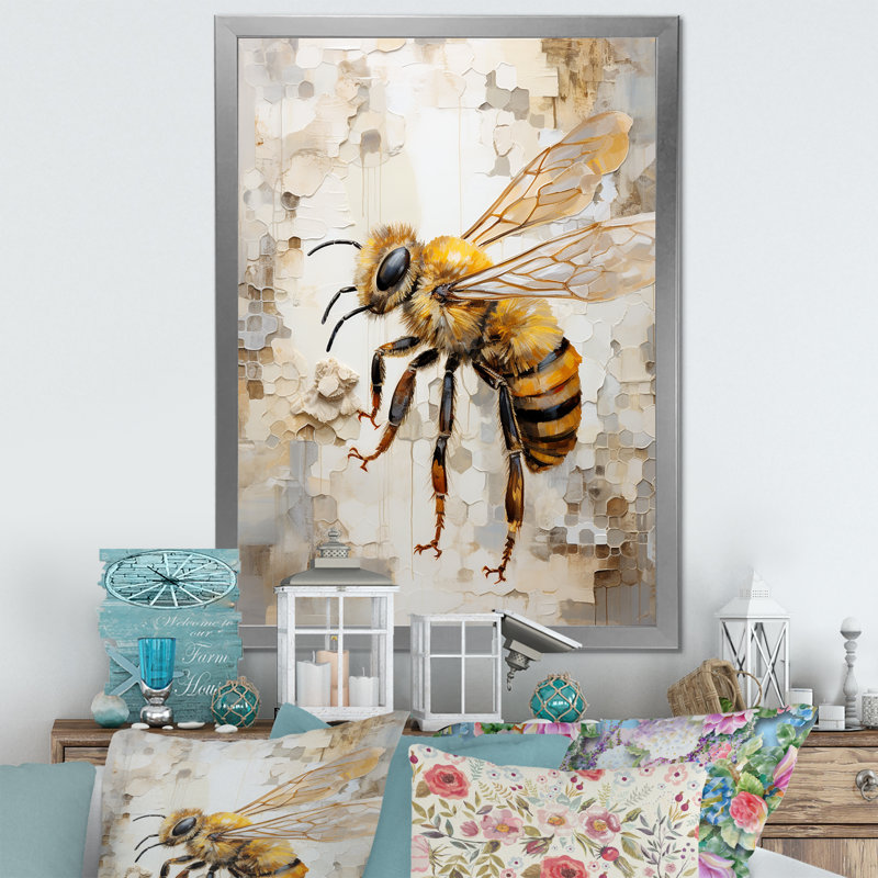 Minimalisme «Buzzing Bee III» sur toile, H 20 po x l 12 po x P 1 po, Cadre photo argenté