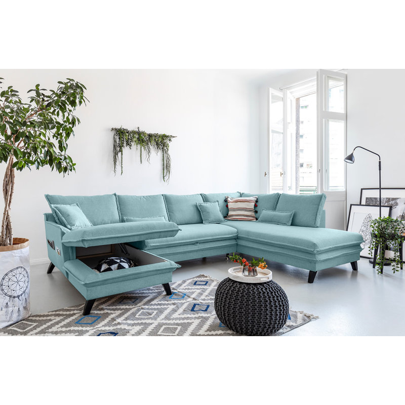 Charming Charlie Upholstered Corner Sofa, Right Hand Facing, Aqua