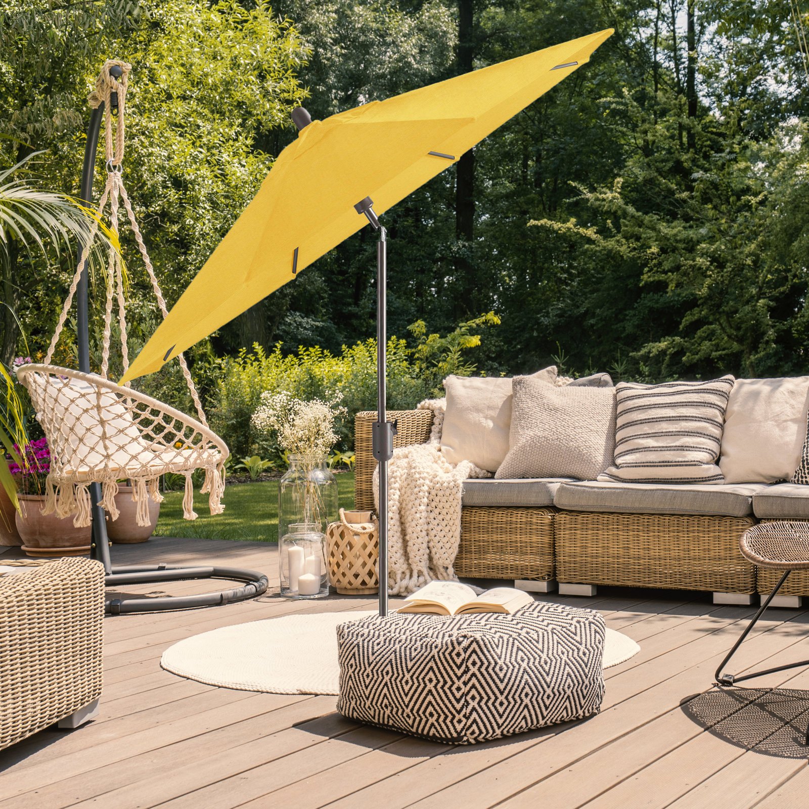 Natalie 8.7' Sunbrella® Market Umbrella, Antique Bronze, Canvas Sunflower Yellow Sunbrella® Canvas