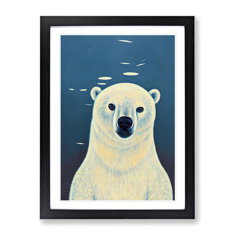 Polar Bear Painting Mid Century - Picture Frame Print, 46cm H x 34cm W x 2cm D, Walnut