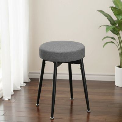 Modern Small Metal-Legged Stool, Gray-Black Color, 360° Rotating, Round Linen Dressing Chair, Suitable For Dressing Rooms, Living Rooms, And Bedrooms. by Corrigan Studio