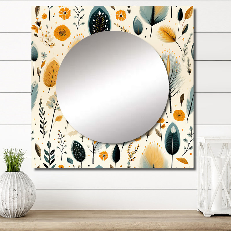 Motif boho inspiré de la nature - miroir mural bohémien et éclectique carré pour chambre à coucher, 36 po x 36 po