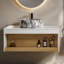 Meuble-lavabo flottant de 36 po avec lavabo vasque en marbre veiné gris, meuble-lavabo mural avec tablette ouverte, finition blanche avec décor en bois, conception moderne peu encombrante (livré dans 2 boîtes)-971581875