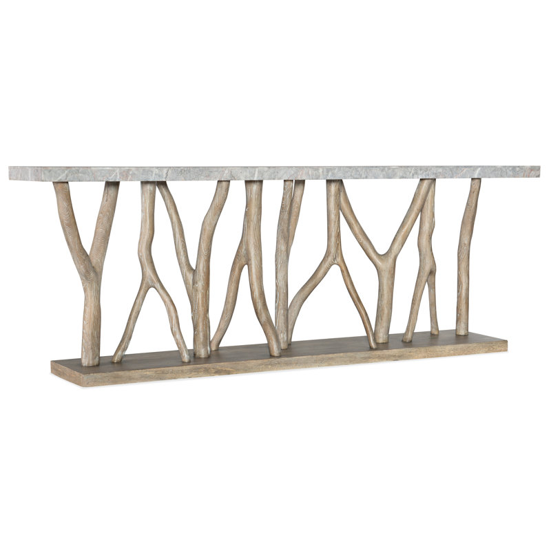 Surfrider 90'' W Marble Console Table, Gray Top/Light Wood Base
