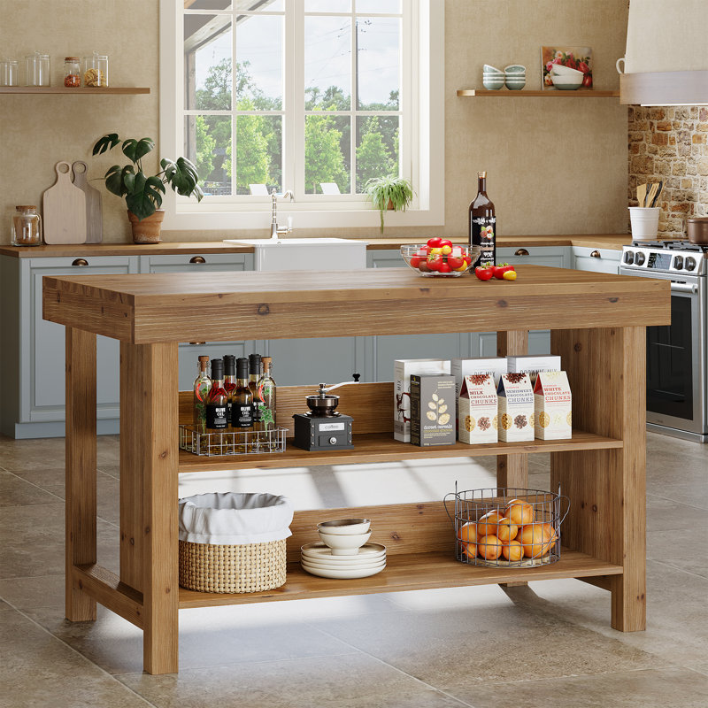 Solid Wood Kitchen Island, Brown