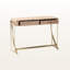 Console à deux tiroirs en bois brun avec accents dorés, H 29,33 po x l 42,33 po x P 15,93 po