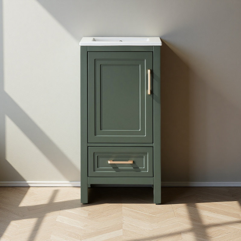 Meuble-lavabo simple autoportant de 18 po avec plateau entièrement assemblé, Vert