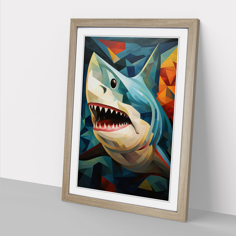 Shark Cubism Art - Framed Print, Oak Framed, 46cm H x 34cm W