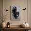 Art mural sur toile, crâne blanc se dissolvant en fumée noire et Halloween-1690121750