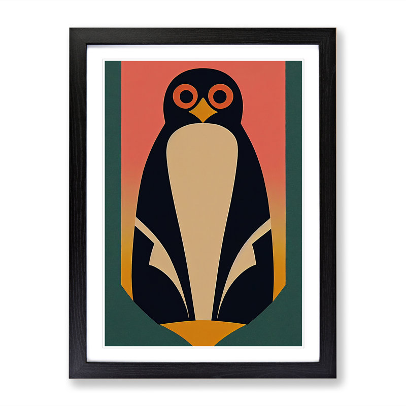 Penguin In Abstract No.5 - Wall Art, Black Framed Paper, White, 46cm H x 34cm W x 3cm D