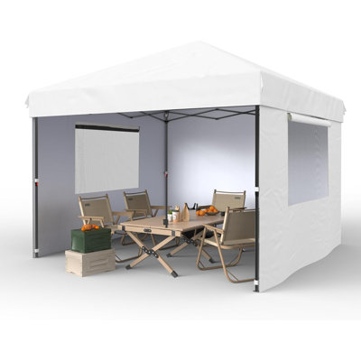 Auvent blanc imperméable 10 x 10 pi avec 3 parois latérales amovibles, pavillon de jardin robuste pour les fêtes dans la cour ou un abri de plage portatif