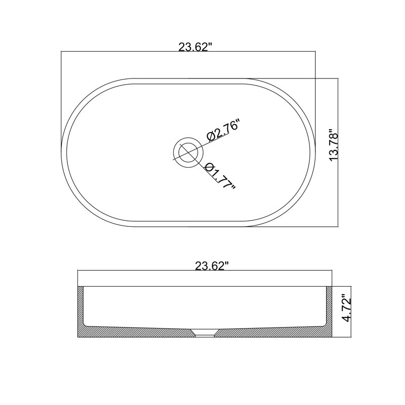Lavabo de salle de bain ovale à poser de 60 cm (23,6 po) en béton foncé avec une finition ciment unique et une esthétique soignée. Disponible en plusieurs couleurs. Durabilité à long terme.