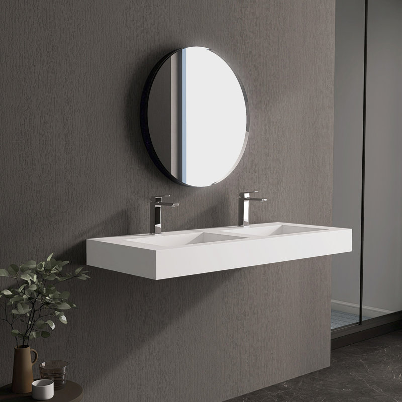 47'' Rectangular Stone Resin Double Bathroom Sink With Faucet Hole