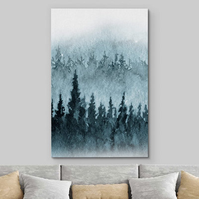 Forêt boisée, paysage, impression sur toile, art mural, bleu, brouillard d'hiver, paysage, forêt, pin, collage, nature, désert, illustrations, art moderne, paysage rustique, coloré pour le salon, la chambre à coucher, le bureau