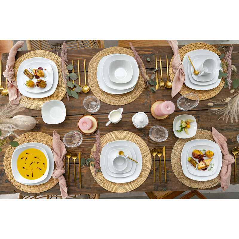 Aloma 12 Piece Porcelain China Dinnerware Set, Service for 6