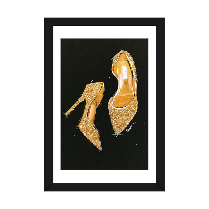 Jimmy Choo Glitter, reproduction d'art sur toile tendue, H 24 po x l 16 po x P 1 po, Papier d'art encadré noir, Blanc