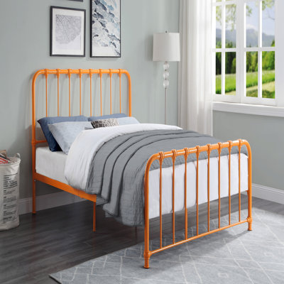 Lit plateforme en métal à finition orange grand lit 1pc, lit dans une boîte