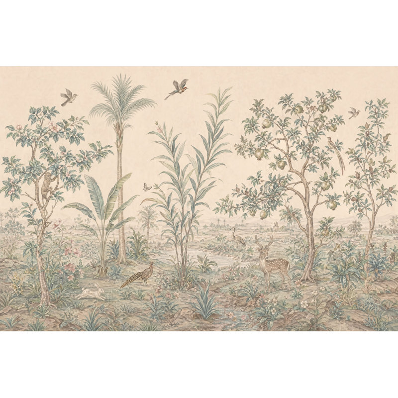 Papier peint rétro, décoration murale botanique amovible, 100"x96", Textured Non-Pasted