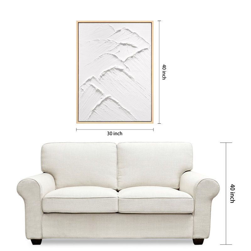 White Textured Abstract Mountain Canvas with Light Wood Frame, 30" x 40"