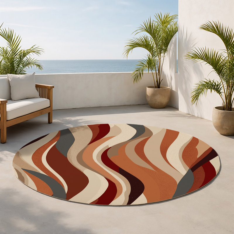 Tranquil Waves Indoor And Outdoor Area Rug, Round 5'