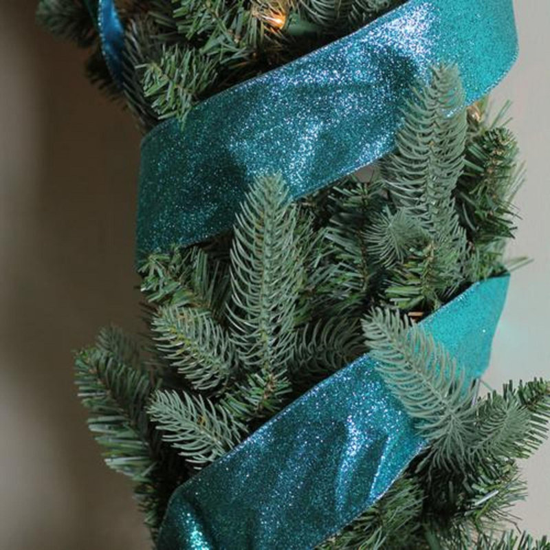 Ruban d'artisanat de Noël scintillant uni bleu sarcelle 2,5 po x 10 verges