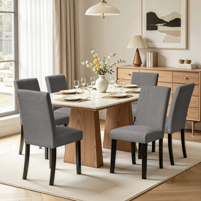 Chaises de salle à manger rembourrées en tissu avec pieds en bois massif (ensemble de 6)