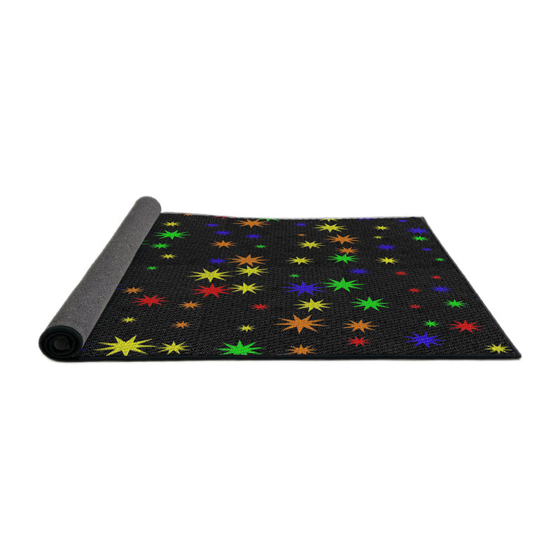 Tapis noir/bleu/rouge à motifs, Rond 5 pi