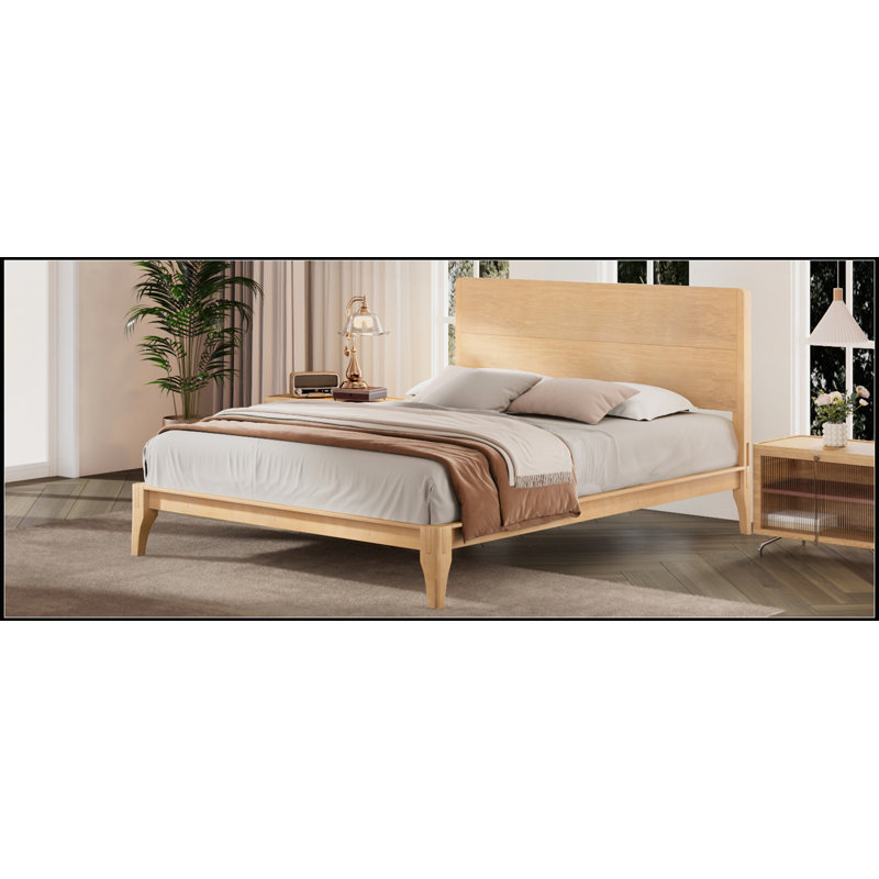 Lit plateforme en bois de bambou de taille moyenne Mid-Century de 12 po avec support en métal, aucun sommier requis, assemblage facile