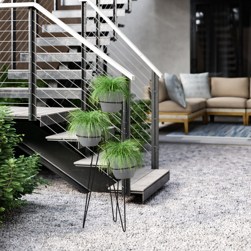 Pot de fleurs en béton, H 36 po x l 15 po x p 15 po, Gris / noir