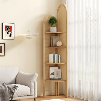 Rattan Corner Bookshelf Stand