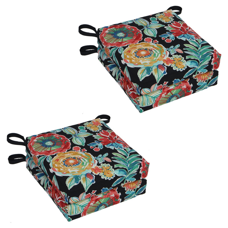 Outdoor 3'' Seat Cushion, Black/Red/Orange Floral