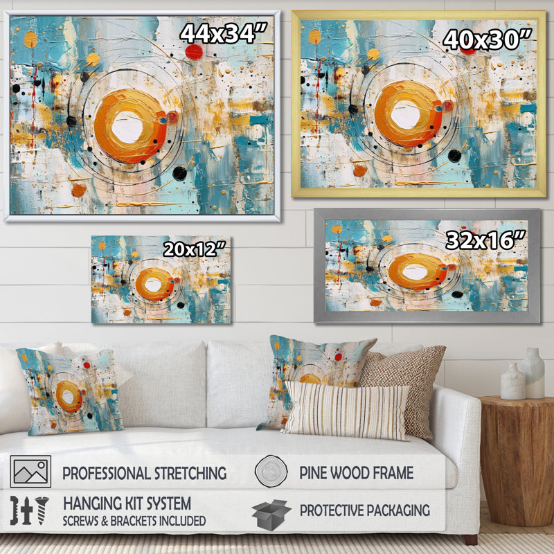 «Yellow Sky Blue Geometric Reflections», reproduction sur toile, Cadre flottant noir, H 30 po x l 40 po x P 1,5 po