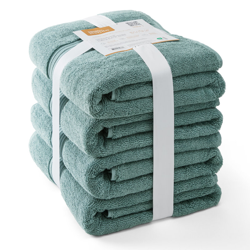 TOWN & COUNTRY EVERYDAY 4-Piece Solid Dobby Border Bath Towel Set, 30x58-Inch, 100% Cotton, Aqua Blue