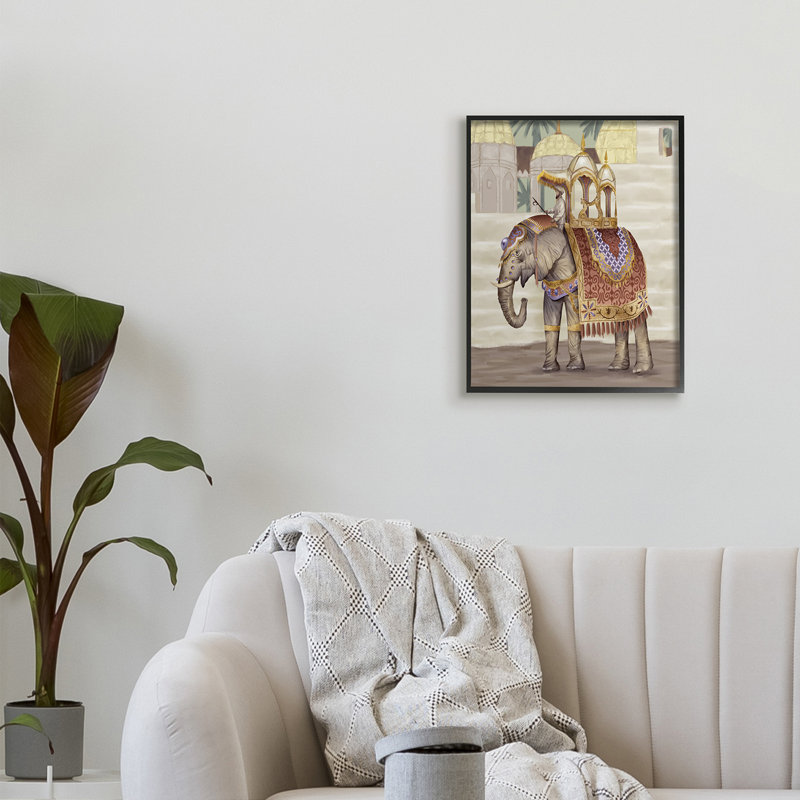 " Man Riding Elephant Islamic Inspired Architecture ", Midnight Black Framed Giclee, 20" H x 16" W
