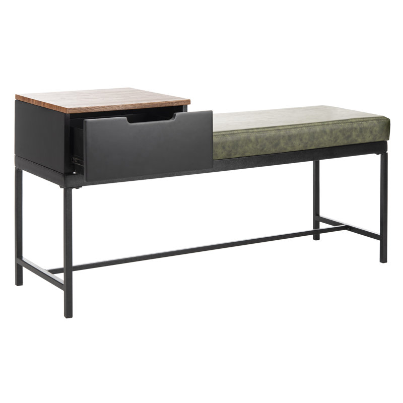 Banc de rangement rembourré en similicuir Boylston, Gris délavé / vert foncé